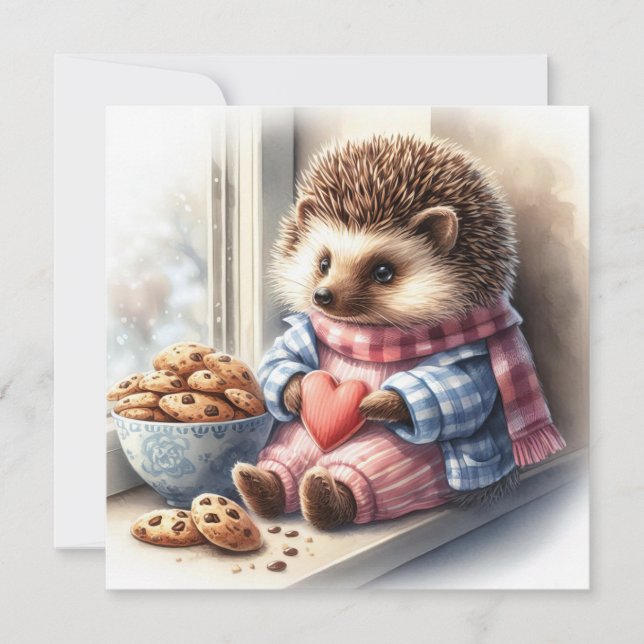 Whimsical Hedgehog Cookies Valentine Julkort (Framsida)