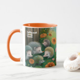 Whimsical Hedgehog Family Picnicking in the Garden Mugg