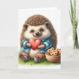 Whimsical Hedgehog Heart Cookies Valentine Day Helgkort