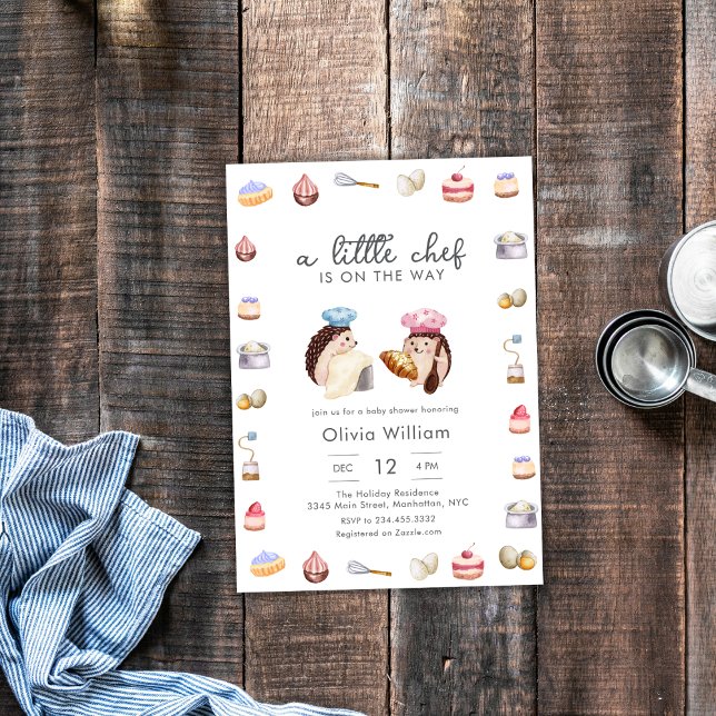 Whimsical Hedgehog Little Chef Baker Baby Shower Inbjudningar (Whimsical Hedgehog Little Chef Baker Baby Shower Invitation)