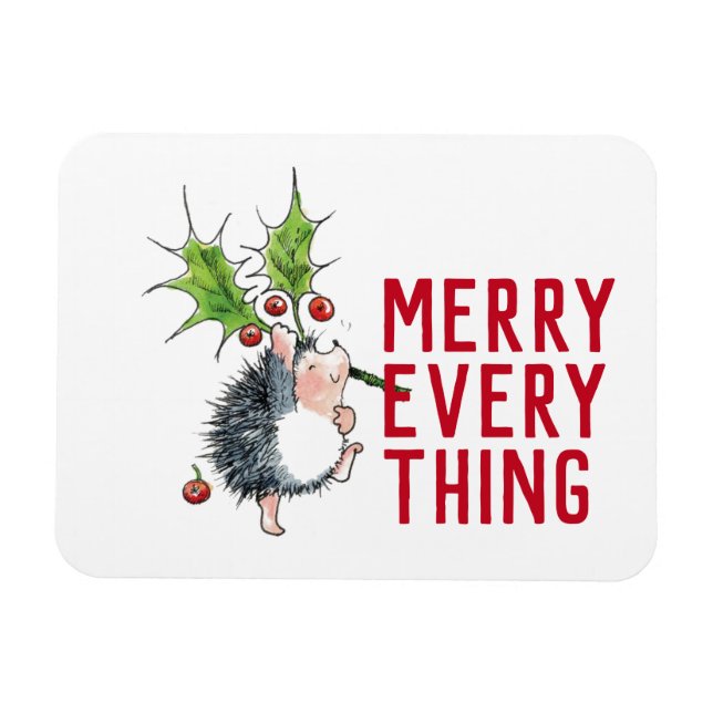 Whimsical Hedgehog Merry Allting jul Magnet (Horisontell)