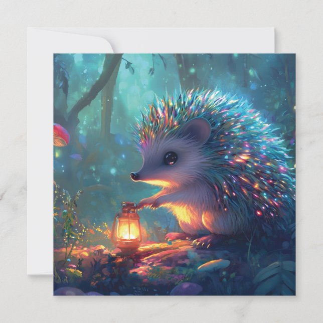 Whimsical Hedgehog och Lantern in Enchanted Forest (Framsida)