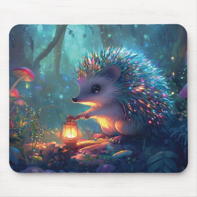 Whimsical Hedgehog och Lantern in Enchanted Forest Musmatta (Framsidan)