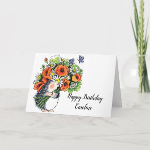Whimsical Hedgehog och Poppies Birthday Kort