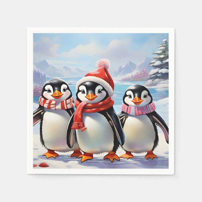 Whimsical Helgdag Penguin Trio Pappersservett (Framsidan)