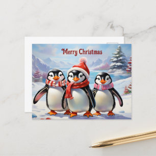 Whimsical Helgdag Penguin Trio Vykort