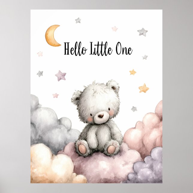 Whimsical "Hello Little One" Nallebjörn Poster (Framsidan)