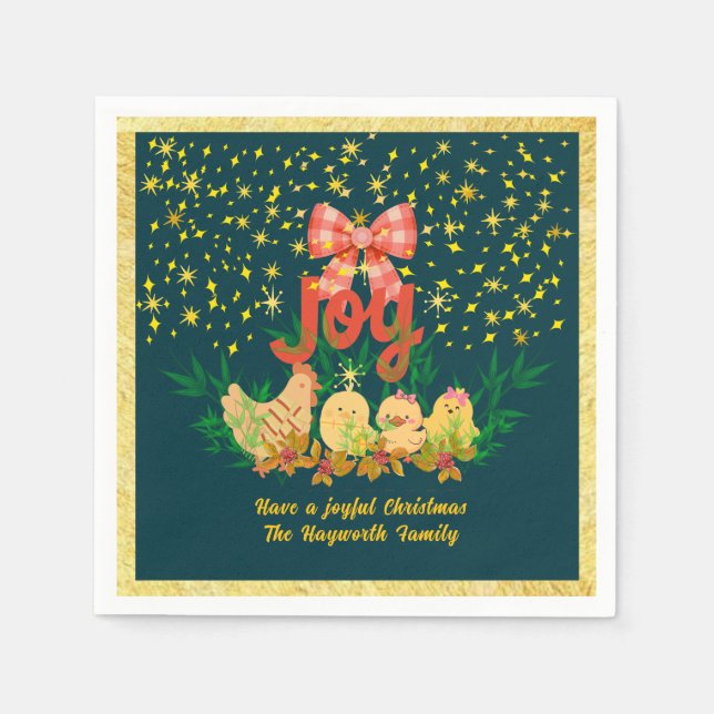 Whimsical hen and chick Christmas Paper Napkin Pappersservett (Framsidan)