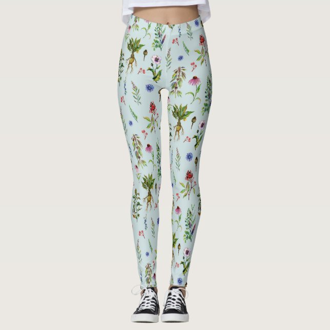 Whimsical Herbs på mintgrön Leggings (Framsida)
