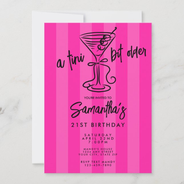 Whimsical het rosa En liten bit äldre 21-årsdag Inbjudningar (Framsida)