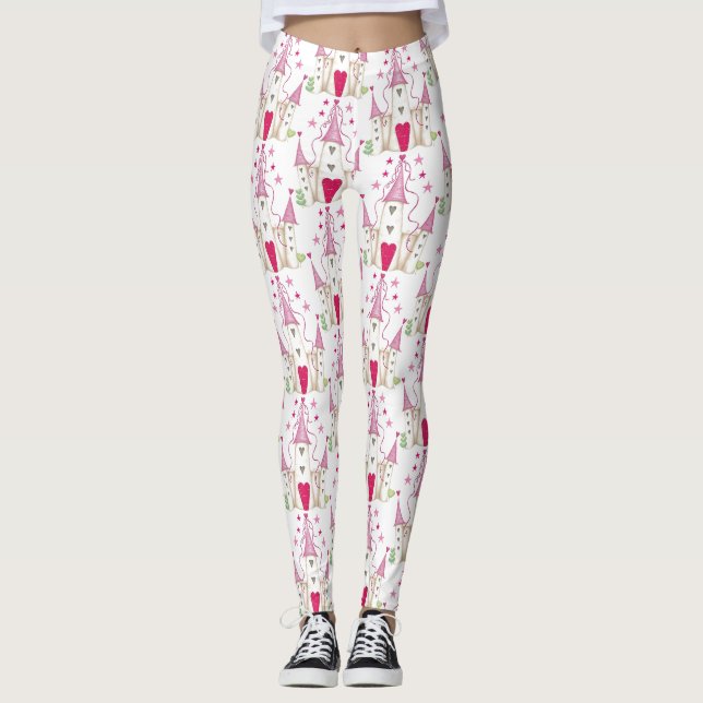 Whimsical Hjärtaslottmönster Leggings (Framsida)