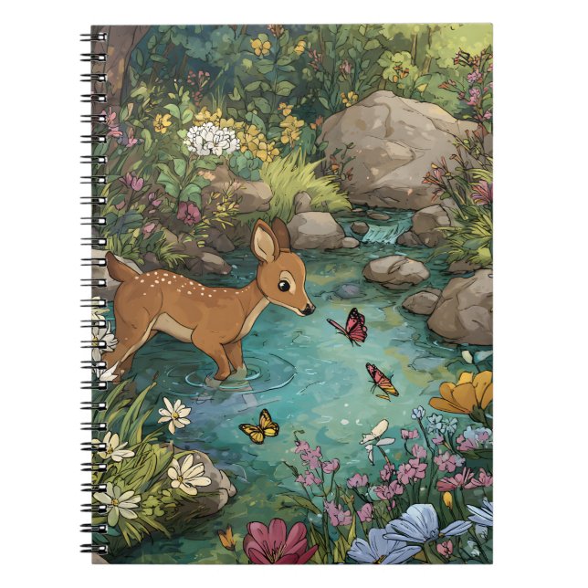 Whimsical hjort i förtrollad skogsdam konst anteckningsbok (Framsidan)