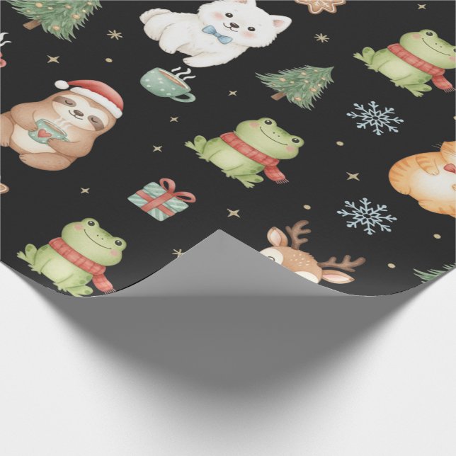 Whimsical Holiday Critters Festive Gift Wrap Presentpapper (Hörn)