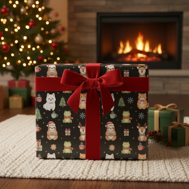 Whimsical Holiday Critters Festive Gift Wrap Presentpapper (Festive Little Friends)