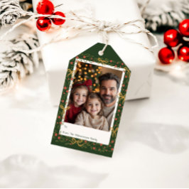 Whimsical Holiday Krans & Slingor Fotokort Presentetikett
