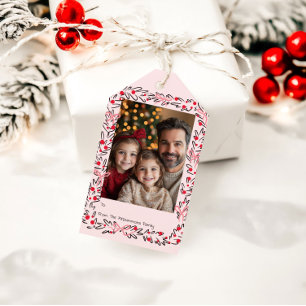 Whimsical Holiday Krans & Slingor Fotokort Presentetikett