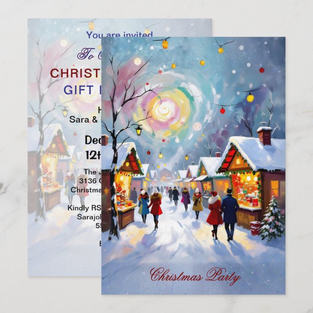 Whimsical Holiday Market Scene Christmas Party 5x7 Inbjudningar (Fram/baksida)