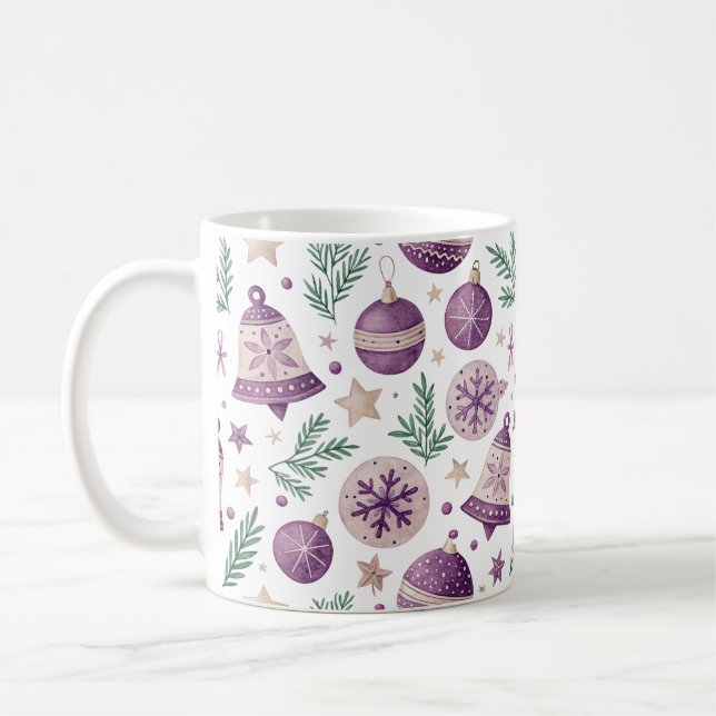 Whimsical Holiday Mug – Purple Bell Design Kaffemugg (Vänster)