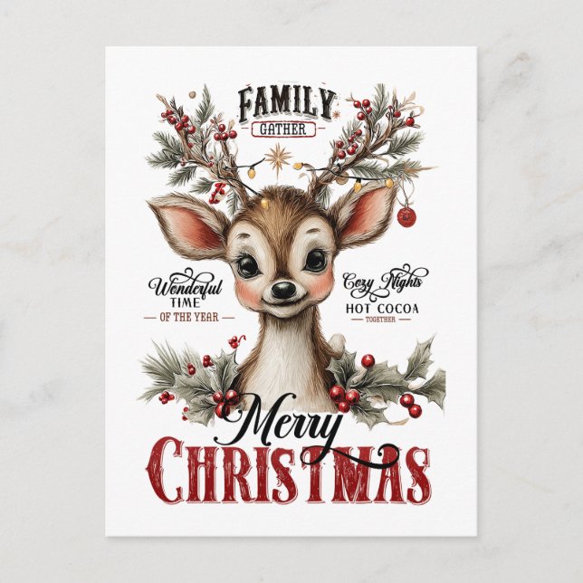 Whimsical Holiday Renar Vykort (Framsida)