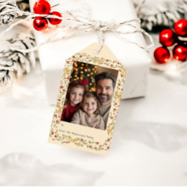 Whimsical Holiday Wreath & Bows Photo Card Presentetikett
