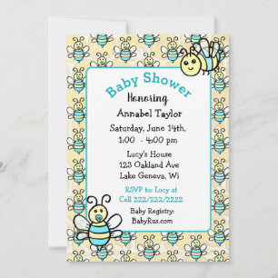 Whimsical honey Bee Boy's Baby Shower Inbjudningar