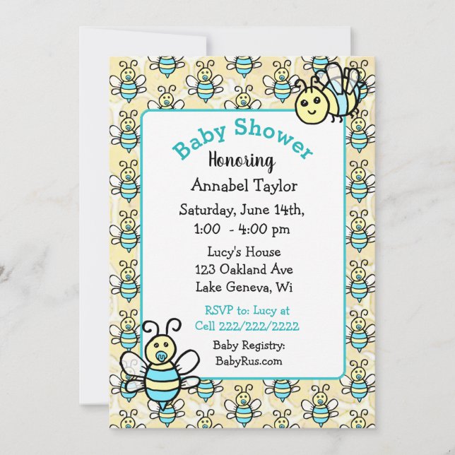 Whimsical honey Bee Boy's Baby Shower Inbjudningar (Framsida)