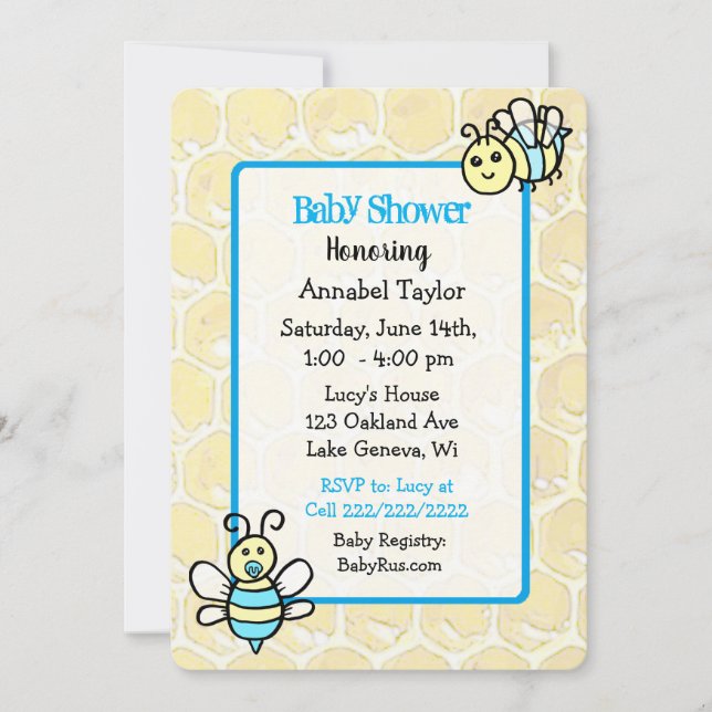 Whimsical honey Bee Boy's Baby Shower Inbjudningar (Framsida)