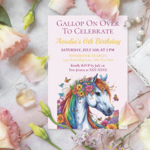 Whimsical Horse Blommigt Equestrian Birthday