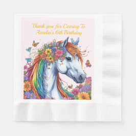 Whimsical Horse Rainbow Blommigt Equestrian Birthd Pappersservett
