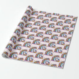 Whimsical Horse Rainbow Blommigt Equestrian Birthd Presentpapper