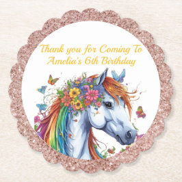 Whimsical Horse Rainbow Blommigt Equestrian Birthd Underlägg Papper