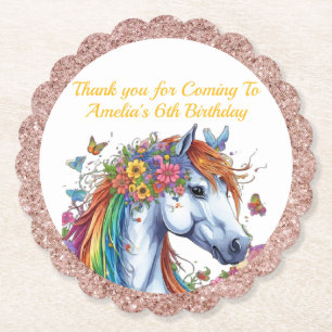Whimsical Horse Rainbow Blommigt Equestrian Birthd Underlägg Papper