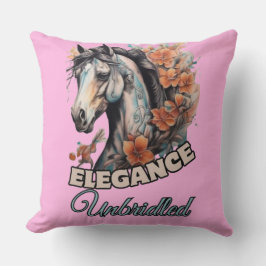 Whimsical Horse Tattoo med Vibrant Blommigt Touch Kudde