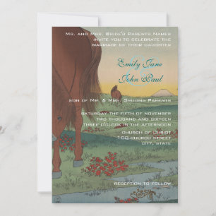 Whimsical Horse Wedding-Vintagen Japanska Inbjudningar