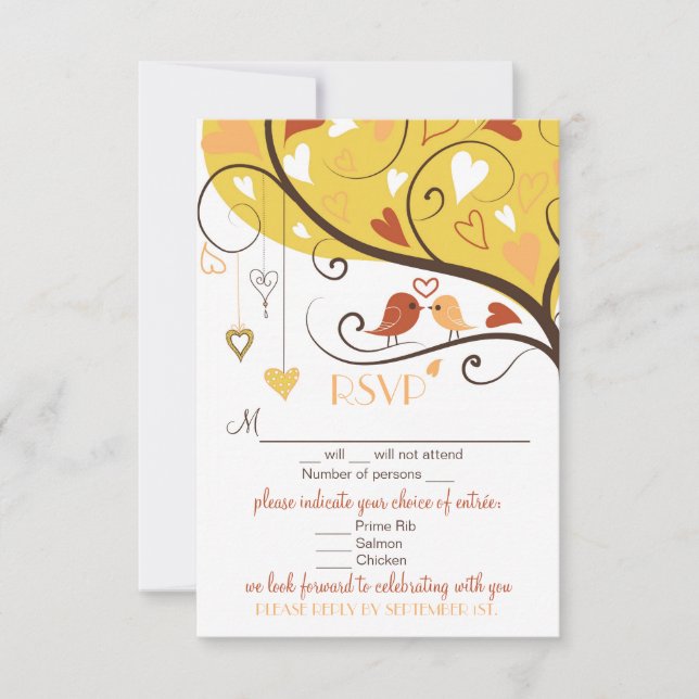 Whimsical Höst Kärleksfåglar Bröllop RSVP-kort OSA Kort (Framsida)