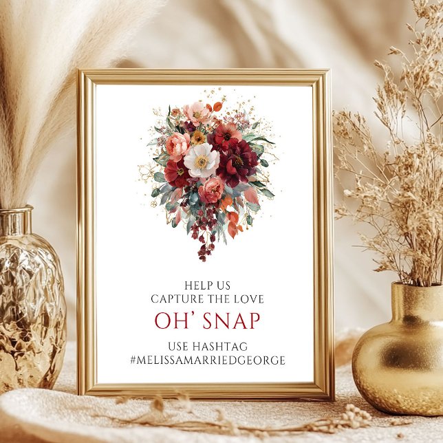 Whimsical Höst Marinröd Blommig Oh Snap Skylt (Whimsical Autumn Maroon Floral Oh Snap Sign

)