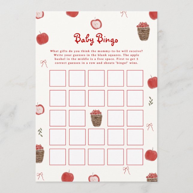 Whimsical Höst Röd Äpple Baby Bingo Spel (Framsida)