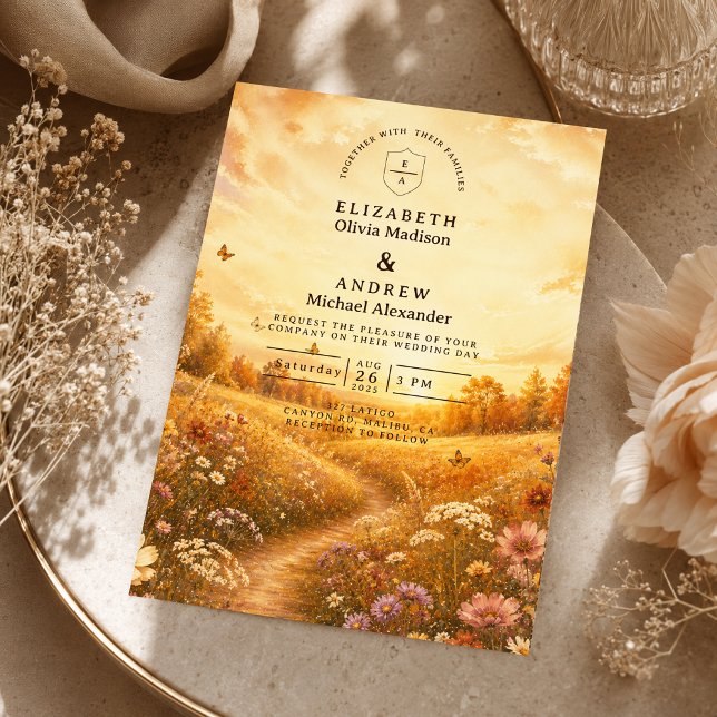 Whimsical Höst Vildblomma Bröllop Inbjudningar (Skapare uppladdad)