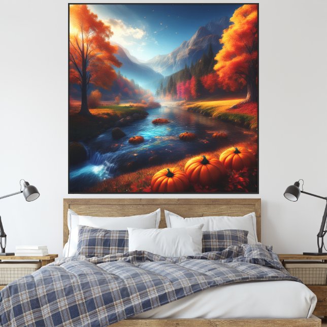 Whimsical höstduk väggkonst 40x40 tum   canvastryck (Insitu (sovrum))