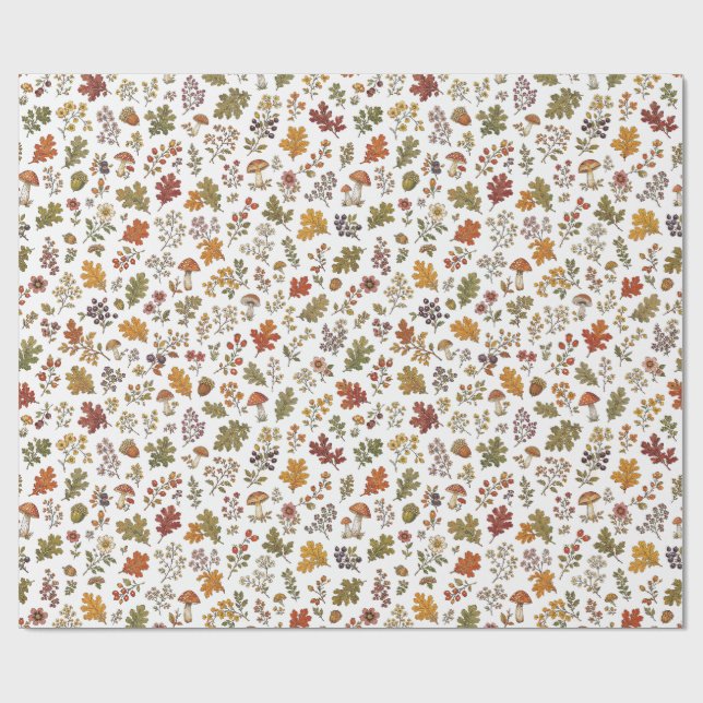 Whimsical höstskogslöv Svamp Mönster Presentpapper (Platt)