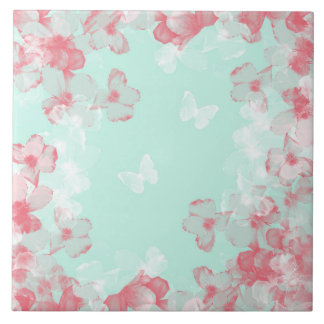 Whimsical Hot Air Balloon with Cherry Blossoms Kakelplatta