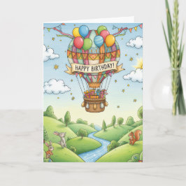 Whimsical Hot Air Balloon Woodland Birthday Card Kort