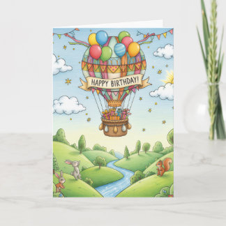 Whimsical Hot Air Balloon Woodland Birthday Card Kort