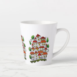 Whimsical House Latte Mugg (Doodle - Handdragen)