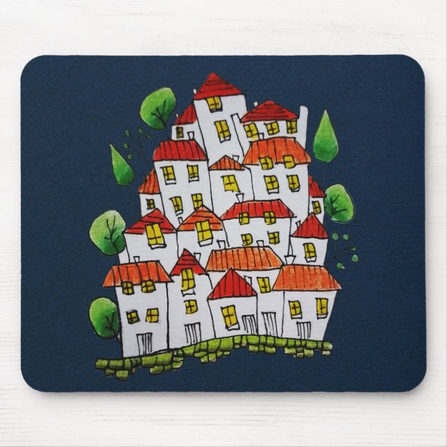 Whimsical House Mousepad (Doodle - Handdragen) Musmatta (Framsidan)