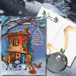Whimsical House och Vinter Woodland Vänner Helg Vykort
