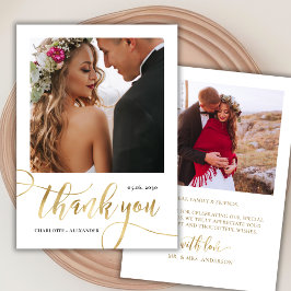 Whimsical Huge Guld Script 2 Photo Bröllop Tack Kort