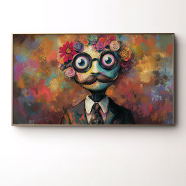 Whimsical humanoid med stora ögon och blommigt hår poster