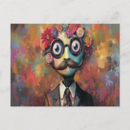 Whimsical Humanoid Med Stora Ögon Och Blommigt Hår Vykort