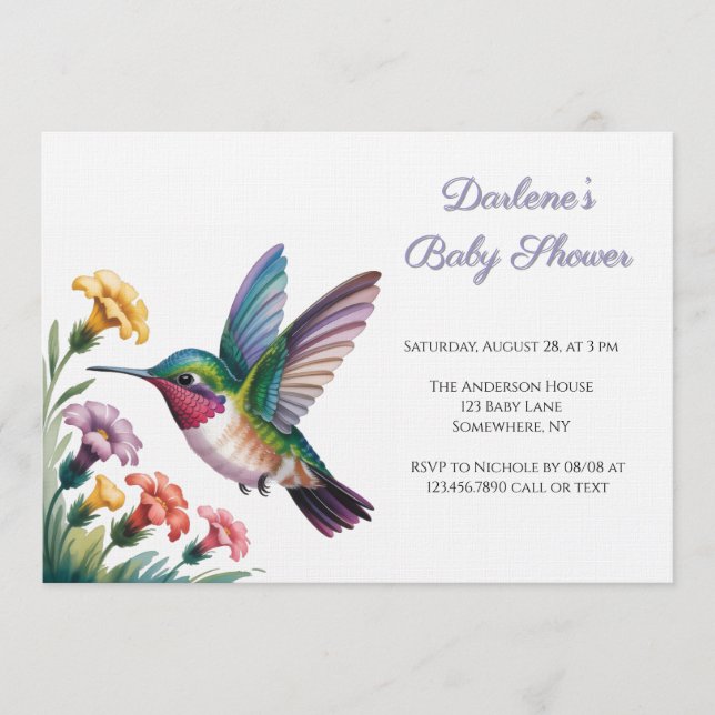 Whimsical Hummingbird Floral Baby Shower Inbjudningar (Framsida)
